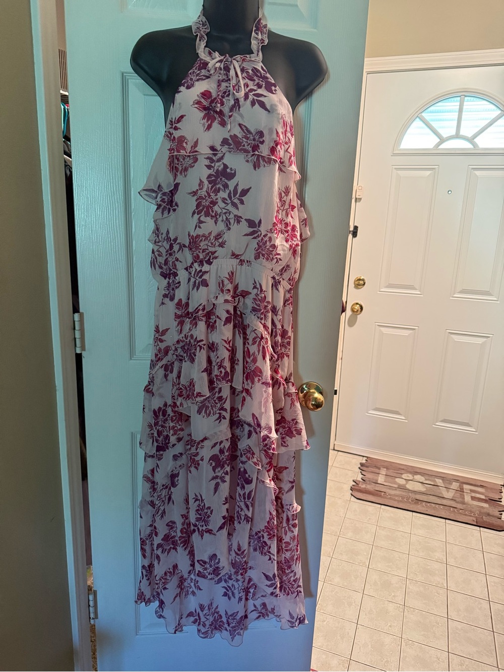 Express Cream Maxi Dress with Pink Floral Print